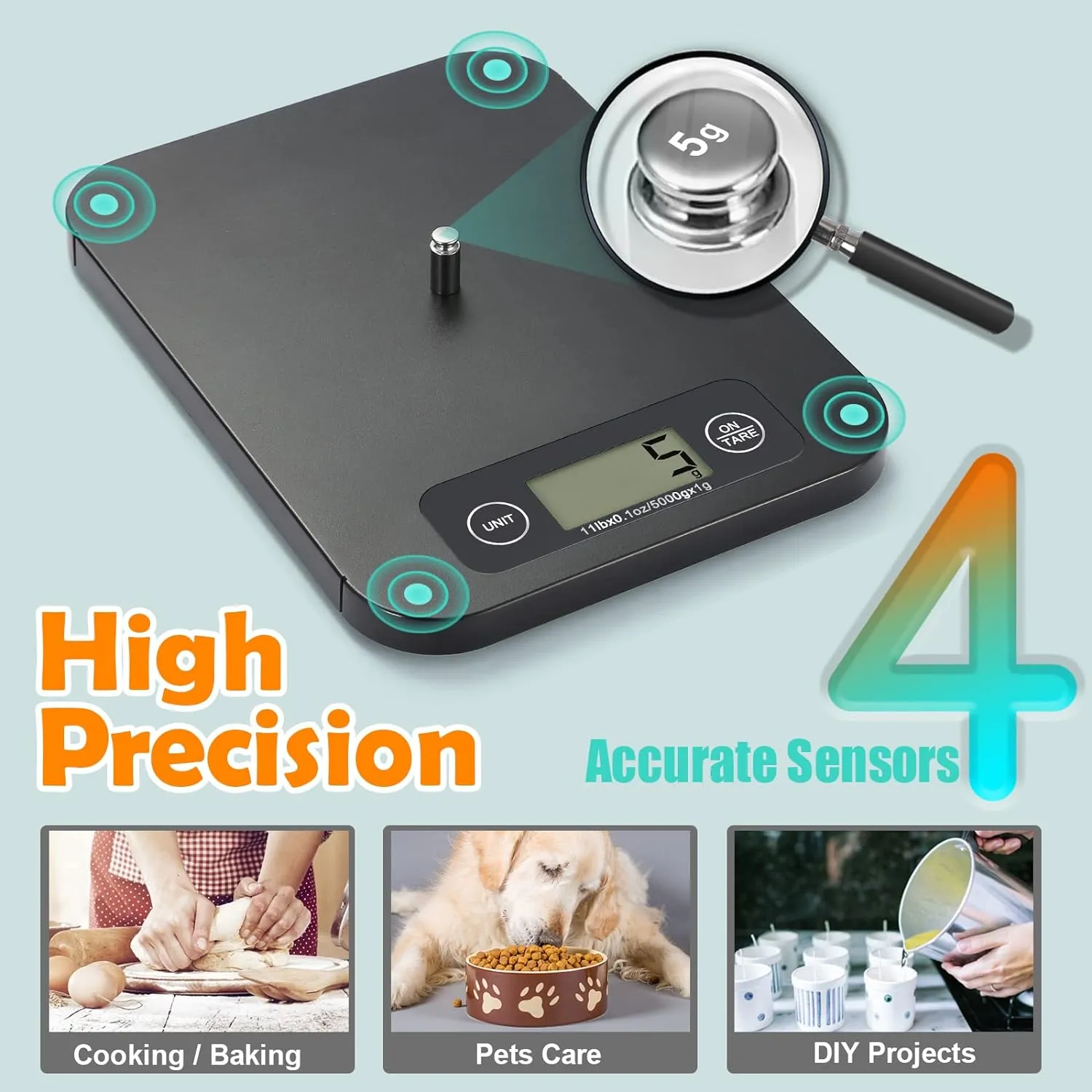 Smart Digital Food Scale for Weight Loss, Kitchen Food Scale Grams and Ounces with Nutritional Calculator, Food Weight Scale for Diet, Keto, Macro, Calorie, Cooking, Meal Prep 0.1oz/11lb