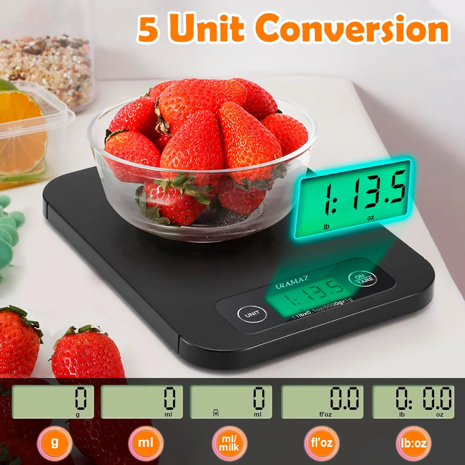 Smart Digital Food Scale for Weight Loss, Kitchen Food Scale Grams and Ounces with Nutritional Calculator, Food Weight Scale for Diet, Keto, Macro, Calorie, Cooking, Meal Prep 0.1oz/11lb