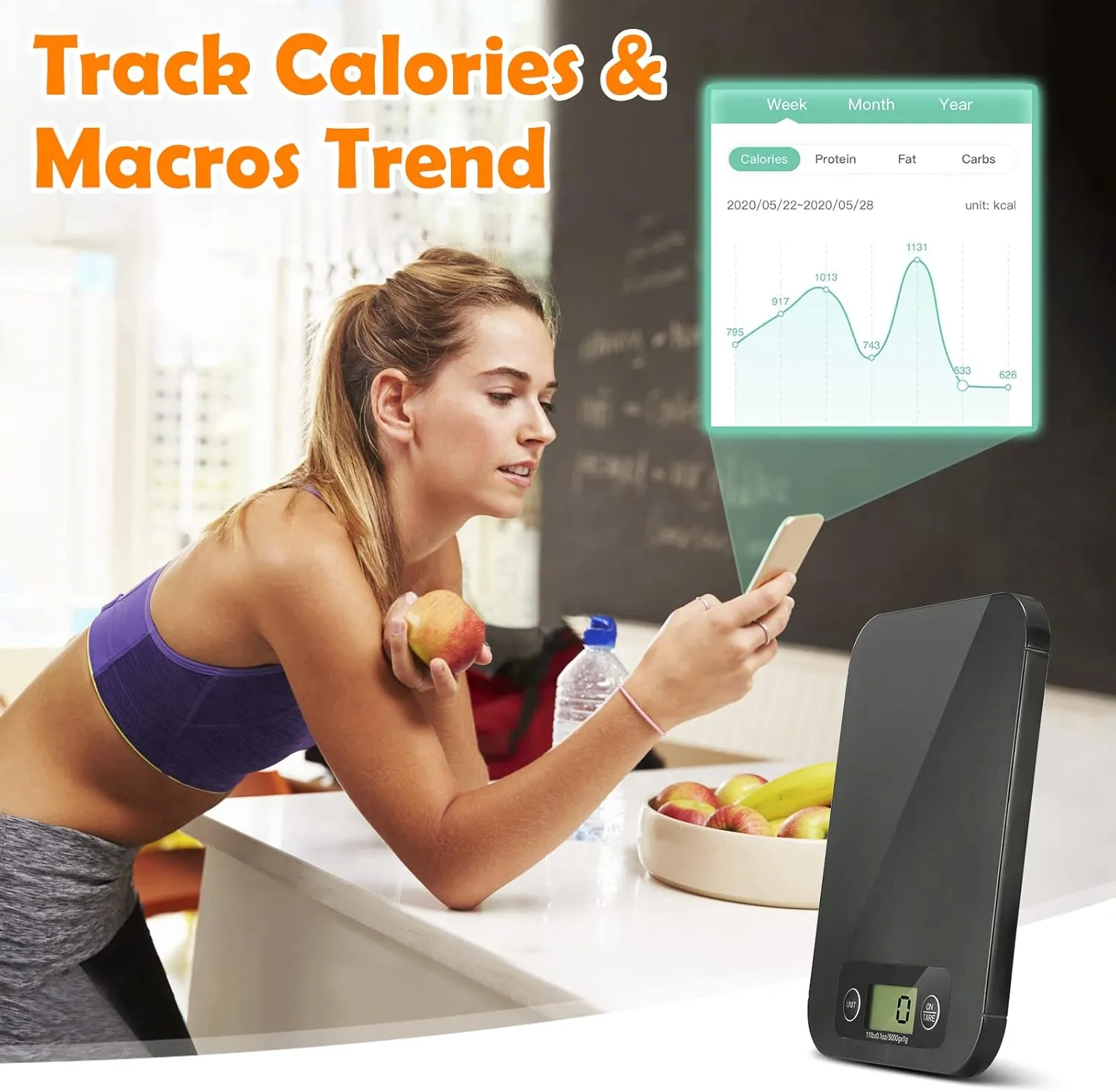 Smart Digital Food Scale for Weight Loss, Kitchen Food Scale Grams and Ounces with Nutritional Calculator, Food Weight Scale for Diet, Keto, Macro, Calorie, Cooking, Meal Prep 0.1oz/11lb