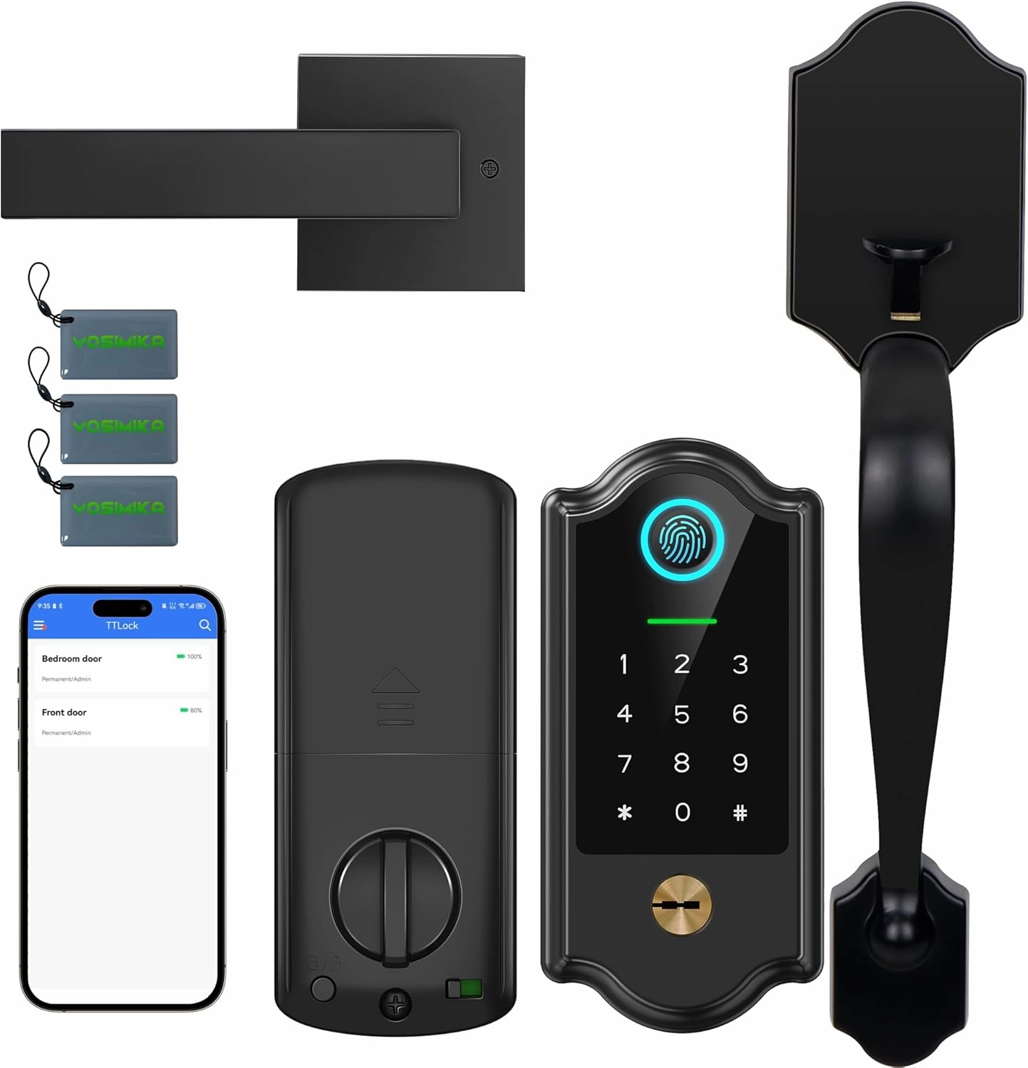 Smart Fingerprint Door Lock for Front Door – Keyless Entry Deadbolt with Handle Set, Digital Keypad, App Control, Auto Lock, Easy Install, Matte Black