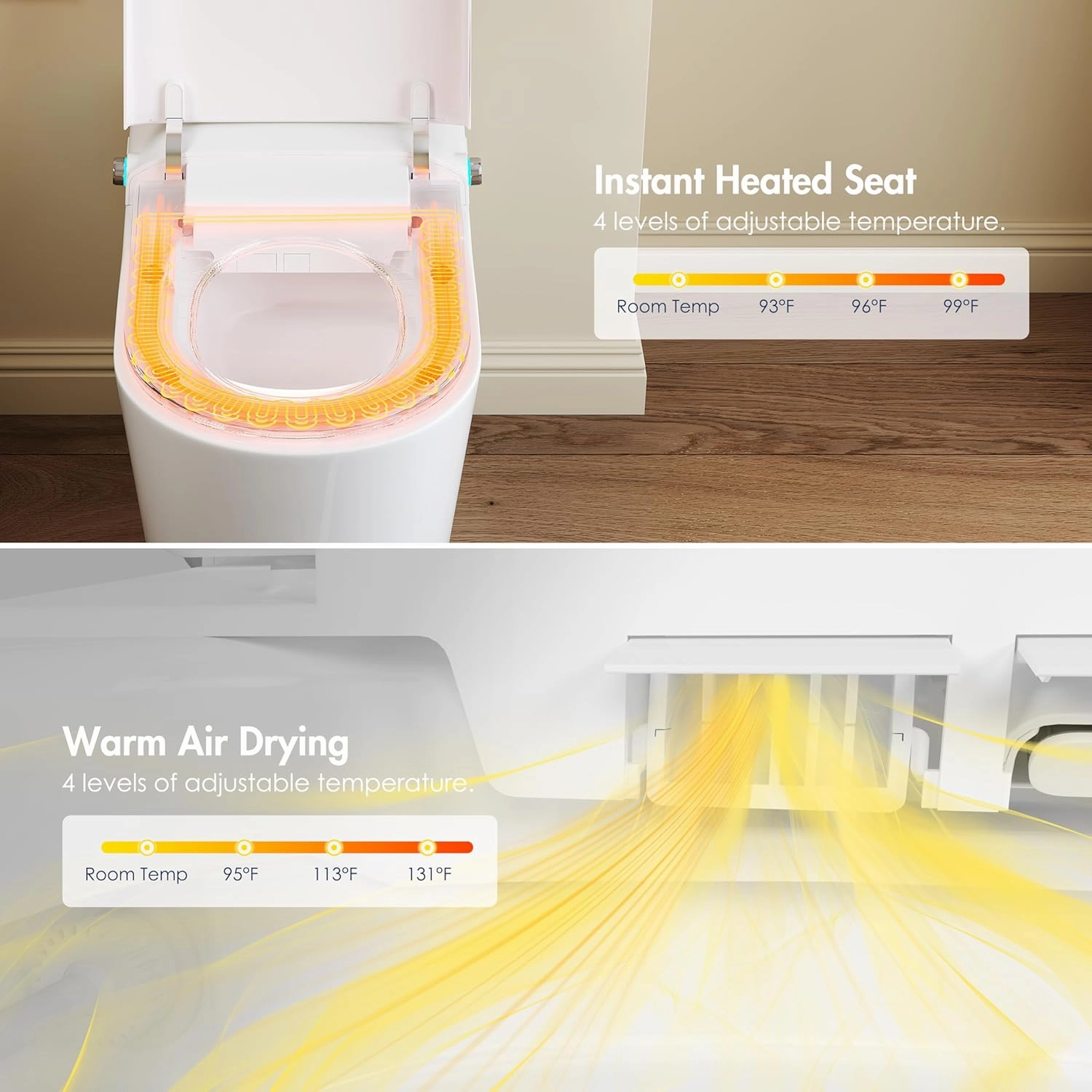 Smart Toilet with Bidet Built in, Eridanus One Piece Bidet Toilet for Bathrooms, Warm Water Wash & Dryer, Foot Sensor Flush, Elongated Heated Seat, Auto Open/Close with Digital Display, White