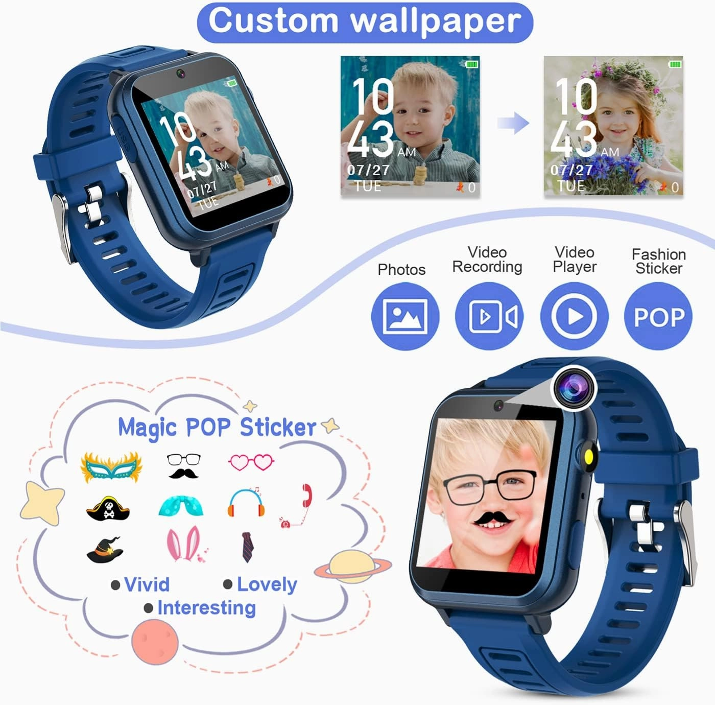 Smart Watch for Kids with 24 Puzzle Games HD Touch Screen Camera Music Player Pedometer Alarm Clock Calculator Flashlight 12/24 hr Gifts for 4-12 Year Old Boys Toys for Kids