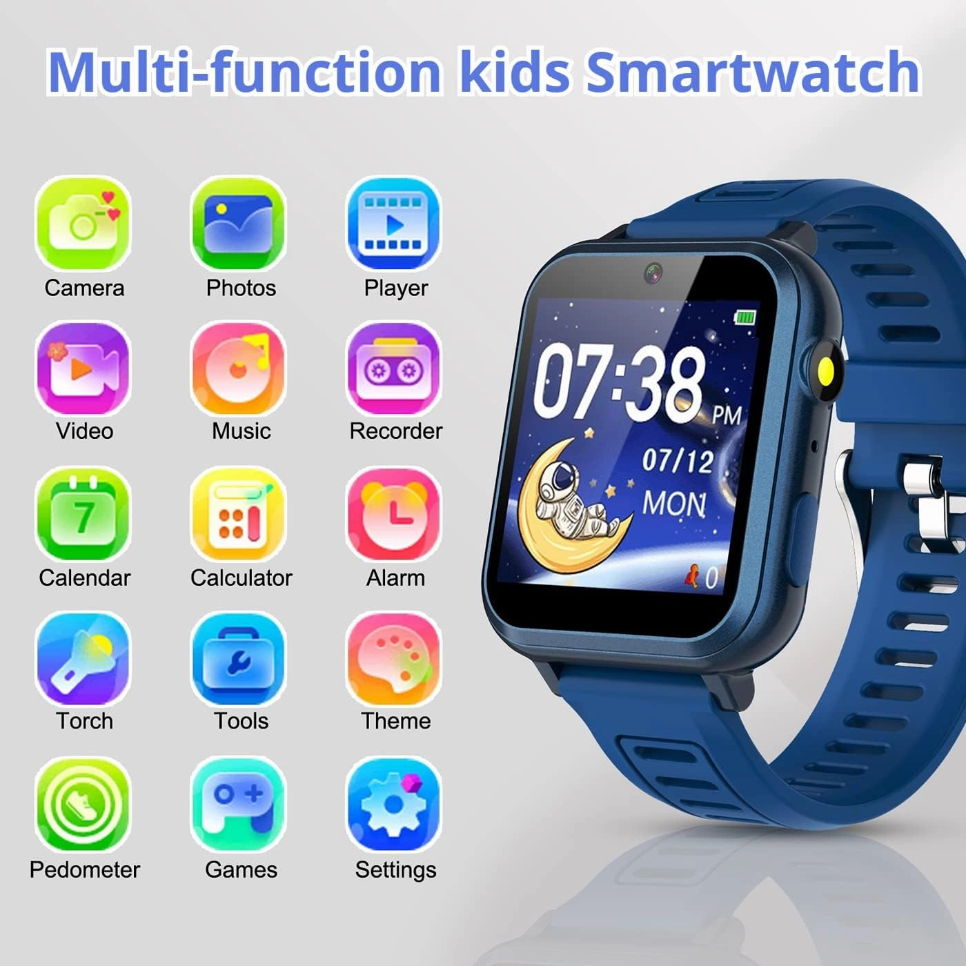 Smart Watch for Kids with 24 Puzzle Games HD Touch Screen Camera Music Player Pedometer Alarm Clock Calculator Flashlight 12/24 hr Gifts for 4-12 Year Old Boys Toys for Kids