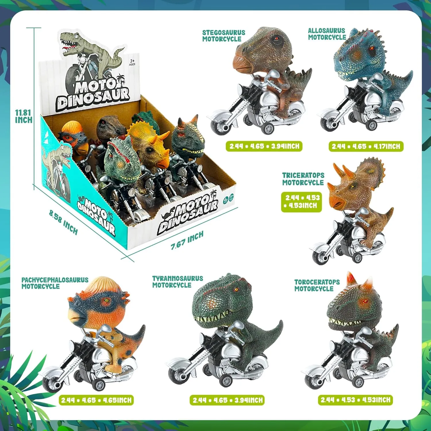 SMILESSKIDDO Dinosaur Cars - 6 Packs Friction Powered Cars for Toddlers, Dinosaur Toys, Mini T-Rex & Triceratops Toys, Dino Motorcycle, Stocking Stuffers for Kids Boys & Girls Age 3 4 5 6