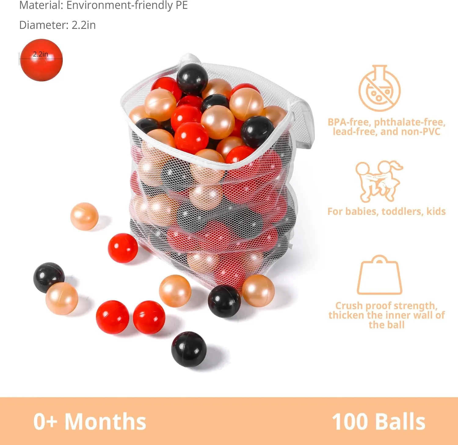 Soft Plastic Ball Pit Balls, 100 200 500pcs Plastic Toy Balls for Kids, Crush Proof Stress Balls for Baby Toddler Birthday Party, Ball Pits Play Tent, Baby Pool Water Toys, Party Decoration