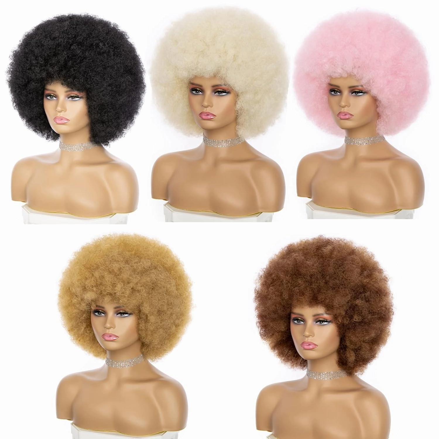 Soft Afro Wig With Bangs - 70s Style Kinky Curly Hair for Women and Men, Natural Looking Short Bouncy Black Synthetic Hair for Daily and Party Use