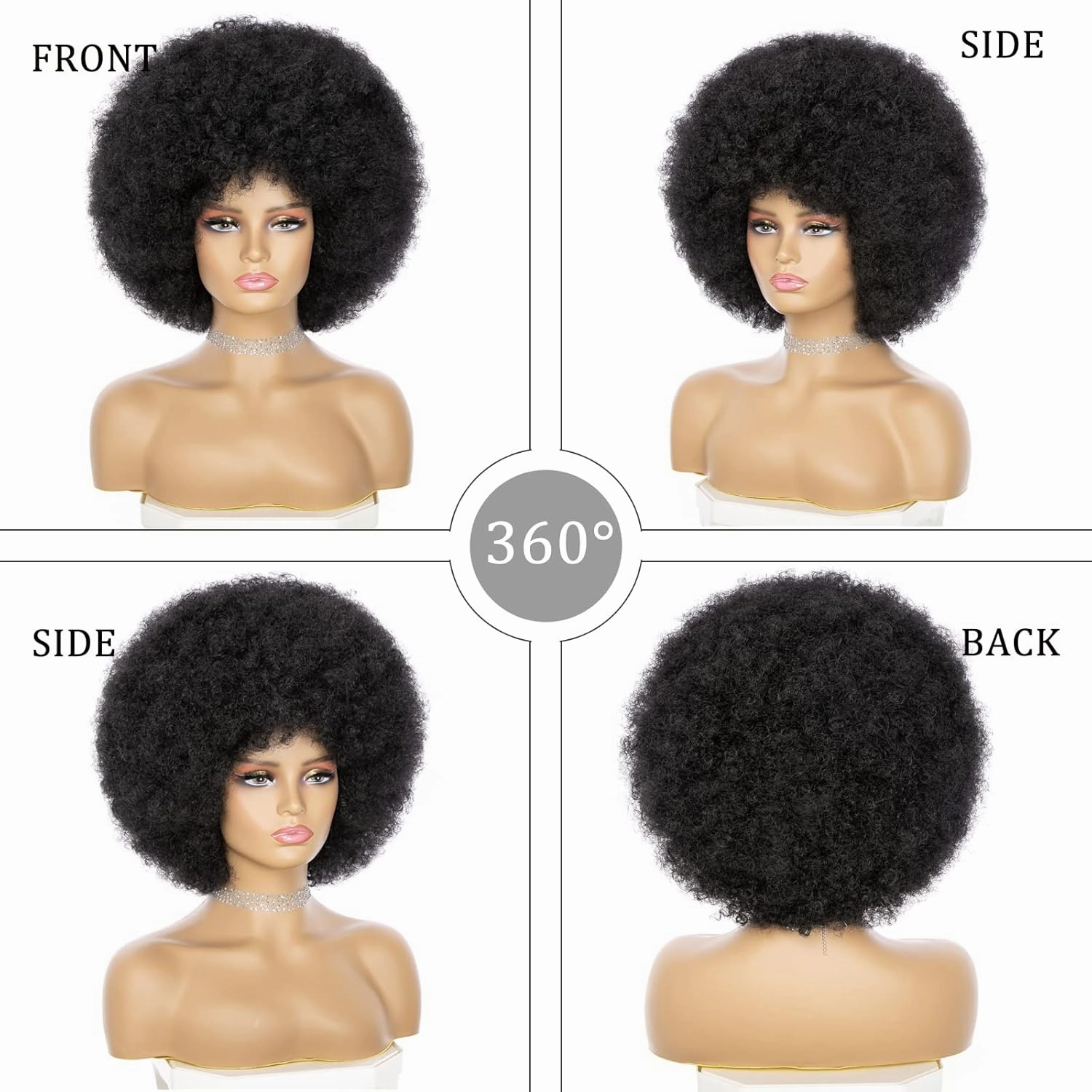 Soft Afro Wig With Bangs - 70s Style Kinky Curly Hair for Women and Men, Natural Looking Short Bouncy Black Synthetic Hair for Daily and Party Use