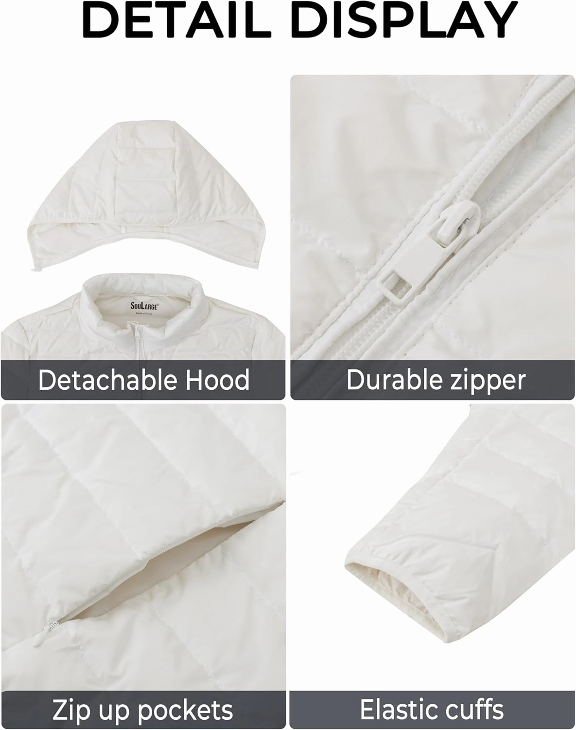 Soularge Women's Plus Size Winter Packable Lightweight Down Coat with Detachable Hood