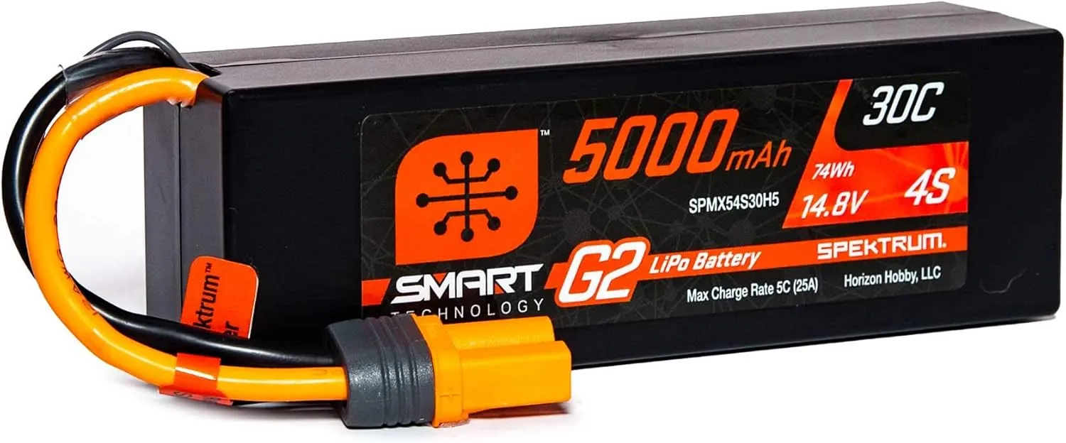 Spektrum 14.8V 5000mAh 4S 30C Smart G2 Hardcase LiPo Battery: IC5, SPMX54S30H5