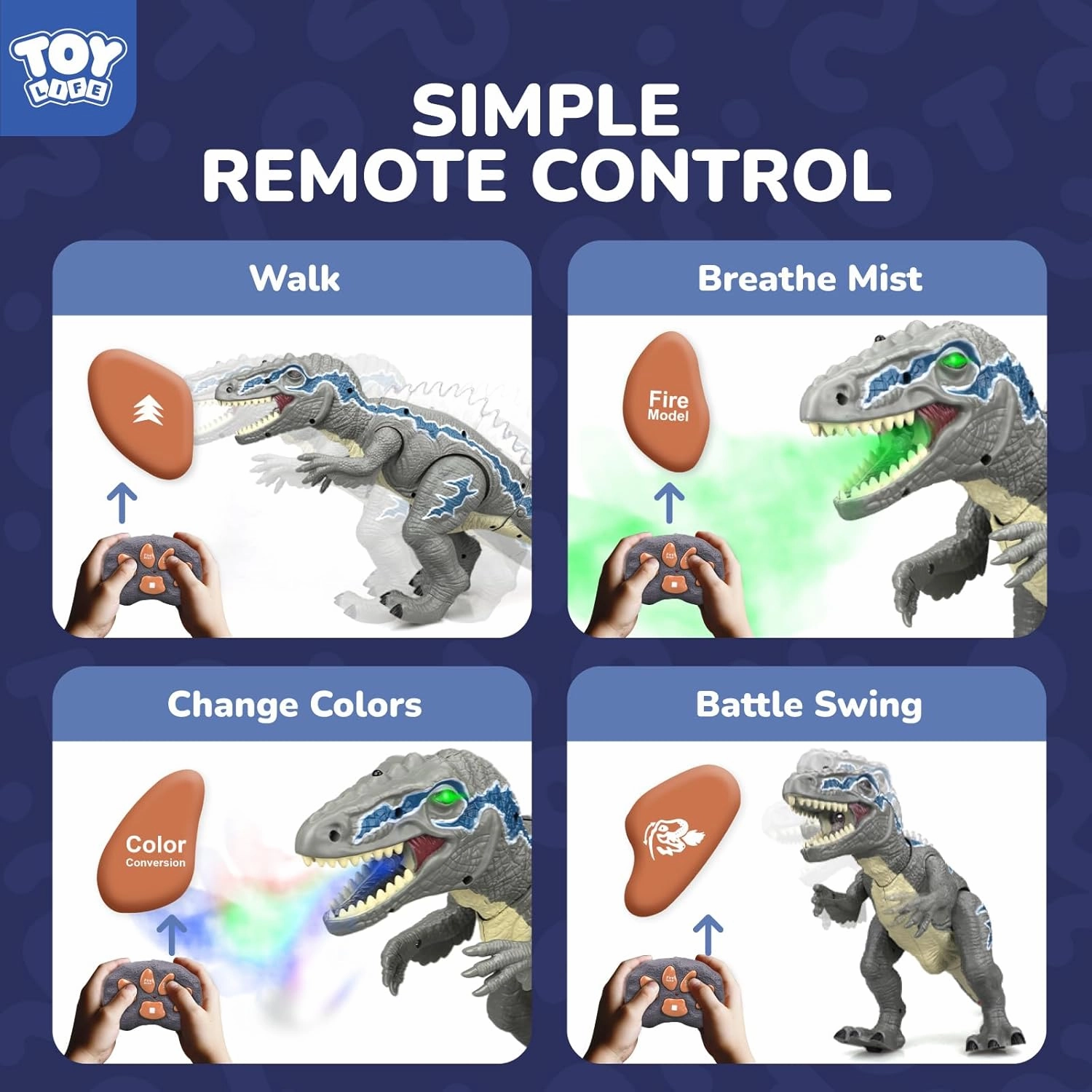 STEAM Life Remote Control Dinosaurs for Kids 3-12, LED Light Up Dinosaurs, Velociraptor Robot Toy