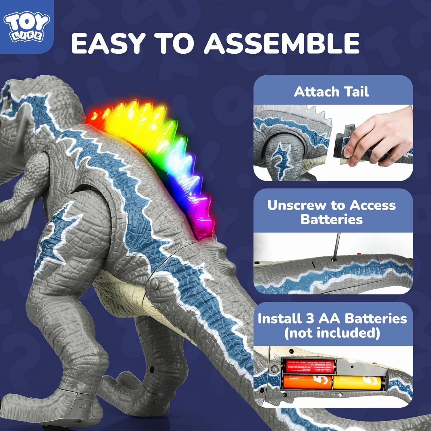 STEAM Life Remote Control Dinosaurs for Kids 3-12, LED Light Up Dinosaurs, Velociraptor Robot Toy