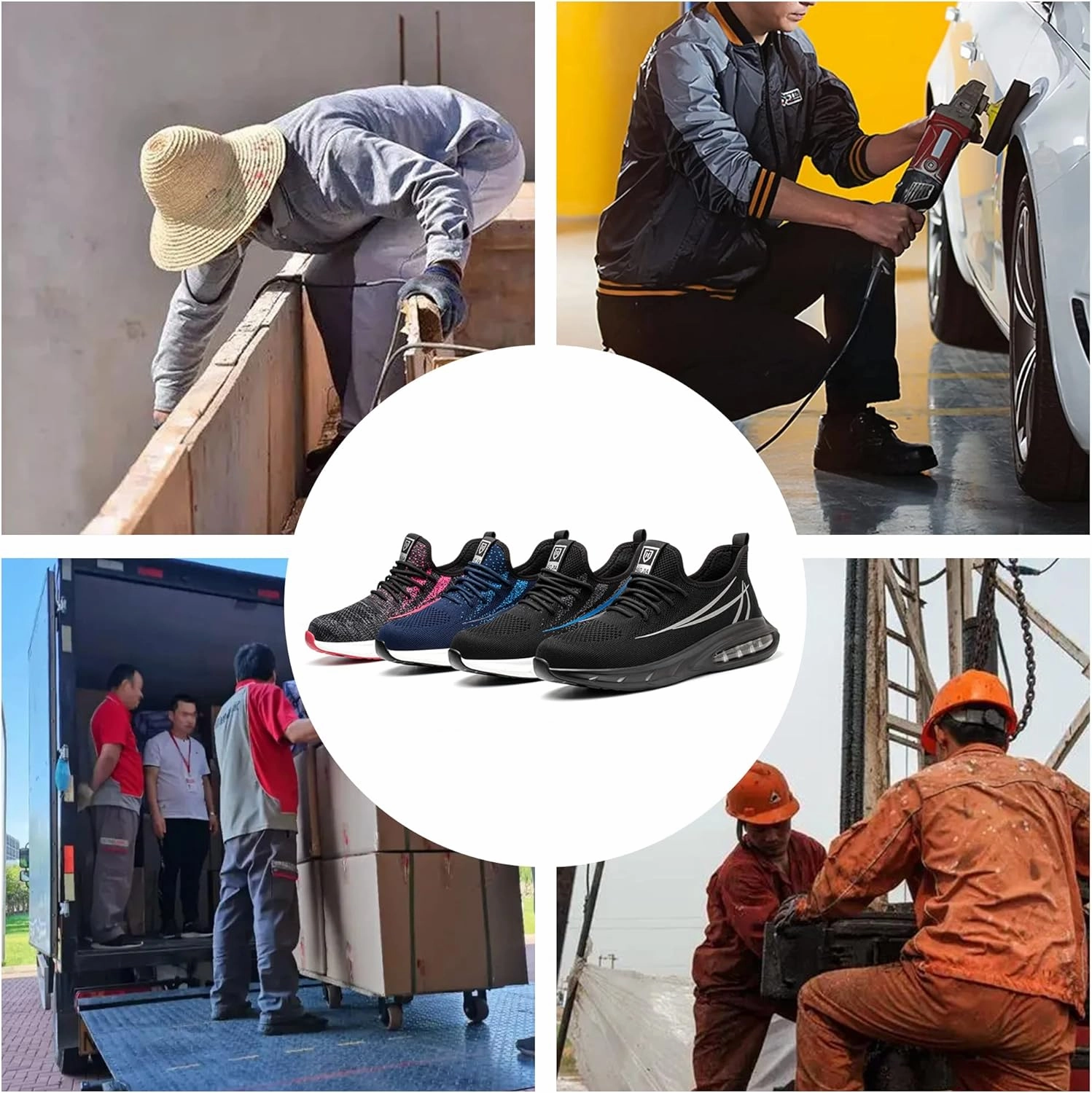 Steel Toe Shoes for Men Women Breathable Safety Work Sneakers Lightweight Comfortable Proof Slip Resistant Fashion Sneakers Air Cushion Construction Industrial Safety Shoes