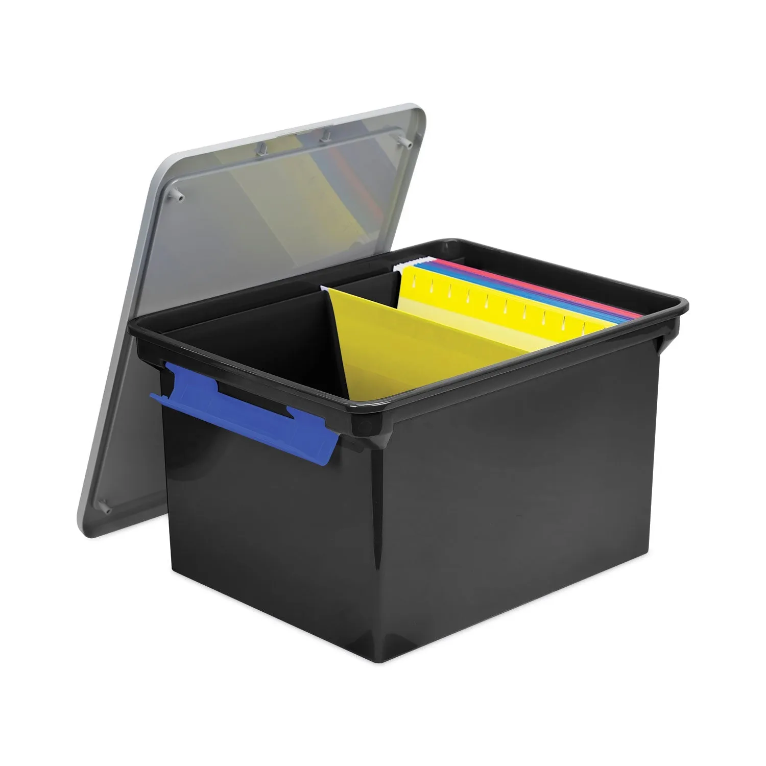 Storex Portable File Tote With Locking Handles, Letter/legal Files, 18.5" X 14.25" X 10.88", Black/silver