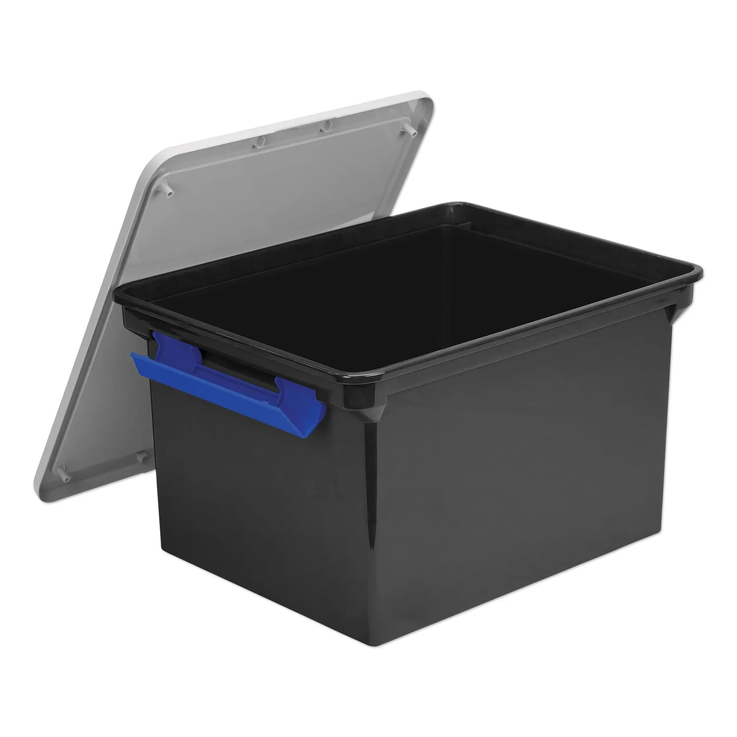 Storex Portable File Tote With Locking Handles, Letter/legal Files, 18.5" X 14.25" X 10.88", Black/silver