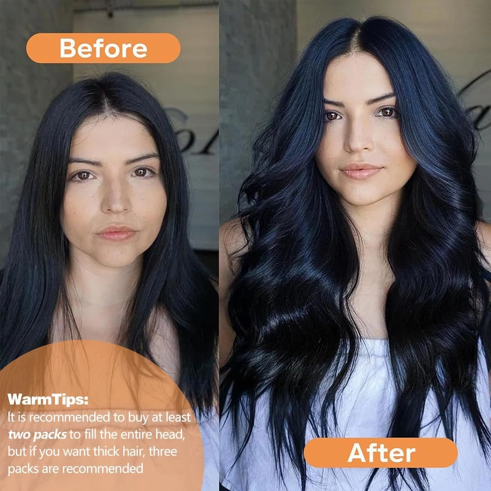 Straight Clip In Hair Extensions Real Human Hair 8Pcs Clip In Jet Black Human Hair Extensions with 18Clips Lace Weft 120g 20inch #1 Jet Black