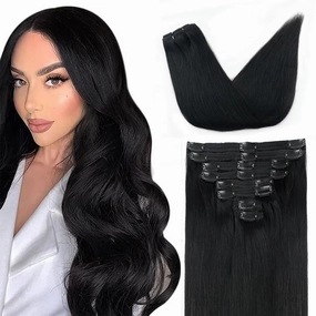 Straight Clip In Hair Extensions Real Human Hair 8Pcs Clip In Jet Black Human Hair Extensions with 18Clips Lace Weft 120g 20inch #1 Jet Black