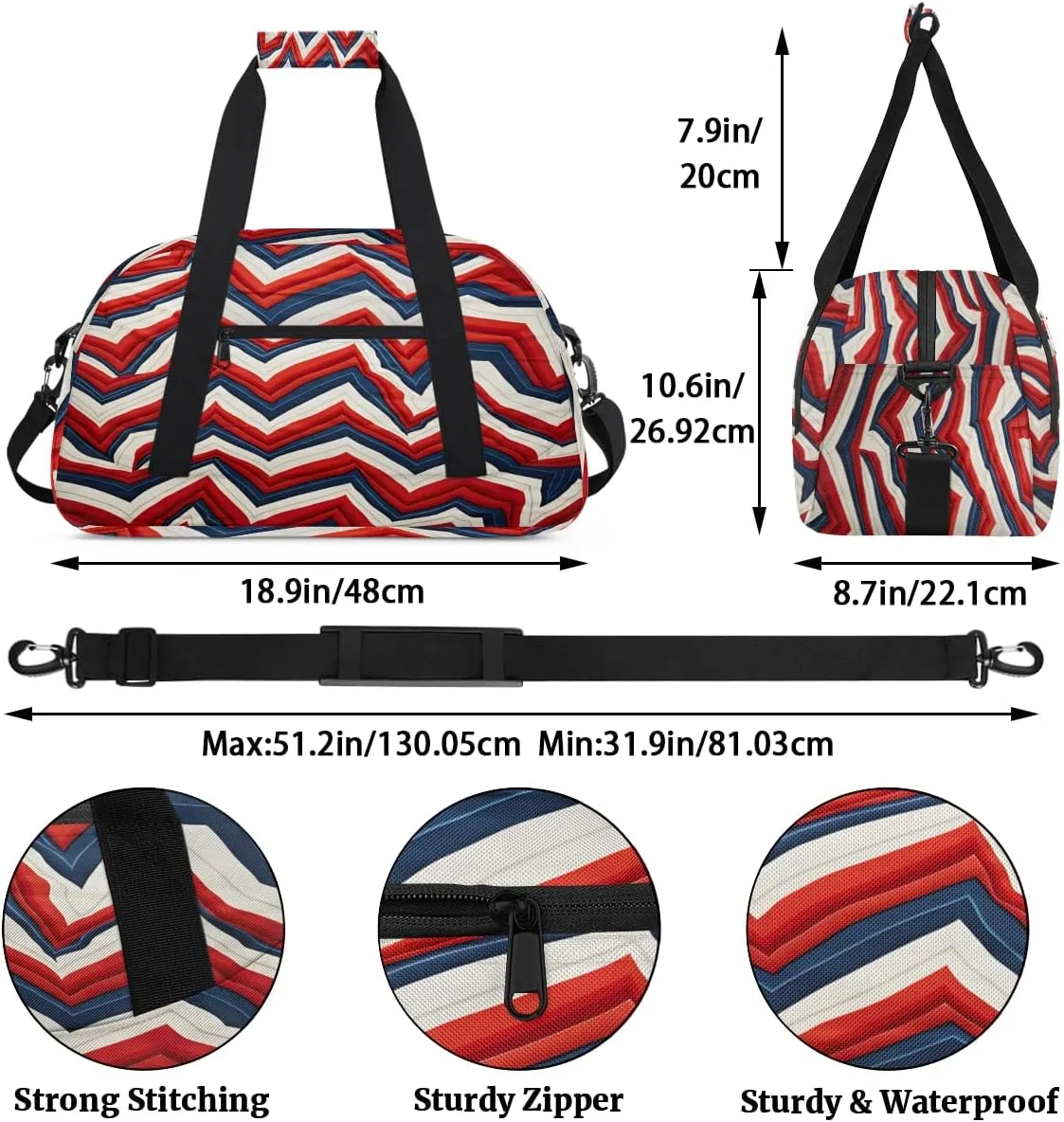 Stripes Wavy Kids Overnighter Duffel Bags for Boys, Carry-On Size Sports Gym Bag with Front Zipper Pocket for School Practice or Overnight Travel Weekender Sleepover Tote Bag