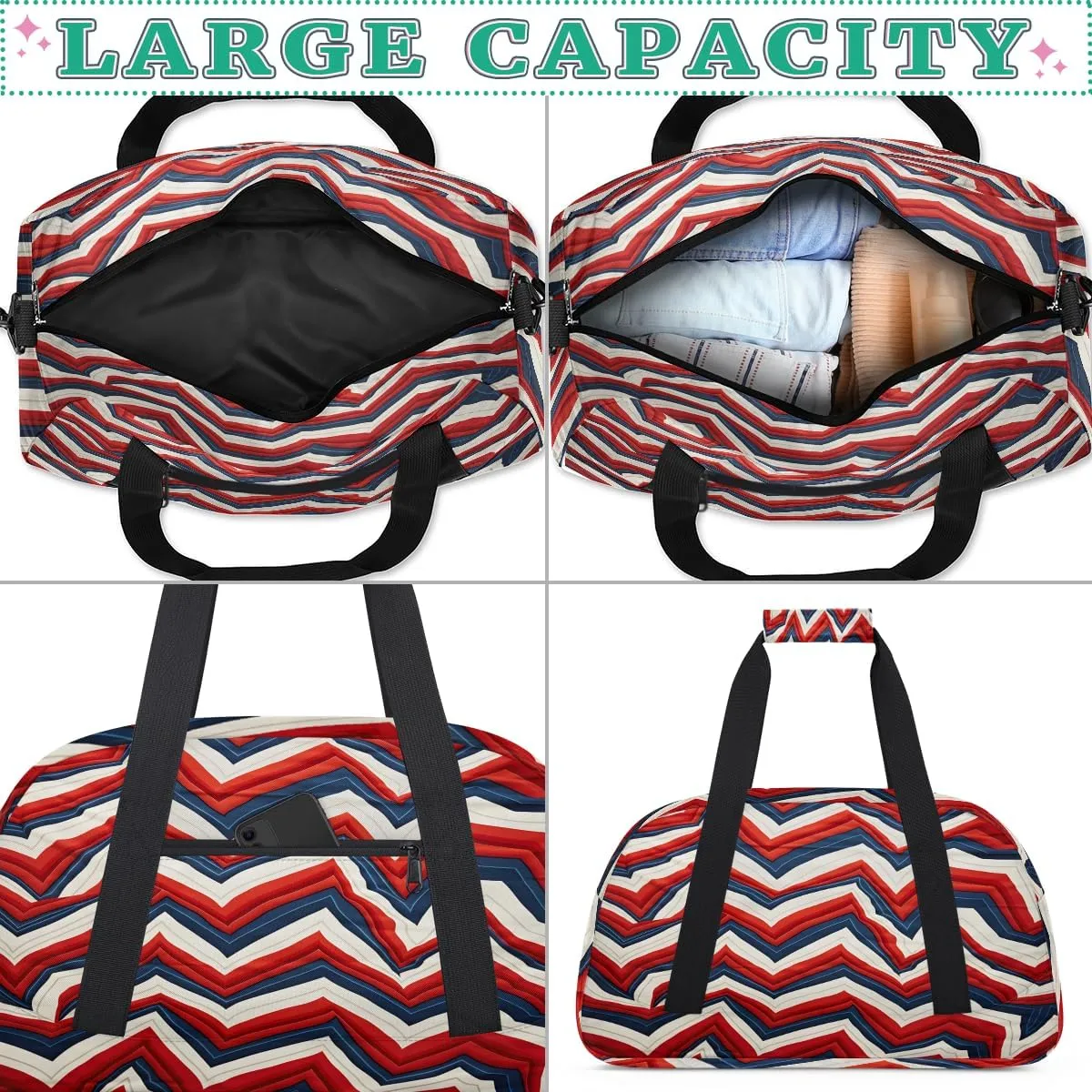 Stripes Wavy Kids Overnighter Duffel Bags for Boys, Carry-On Size Sports Gym Bag with Front Zipper Pocket for School Practice or Overnight Travel Weekender Sleepover Tote Bag