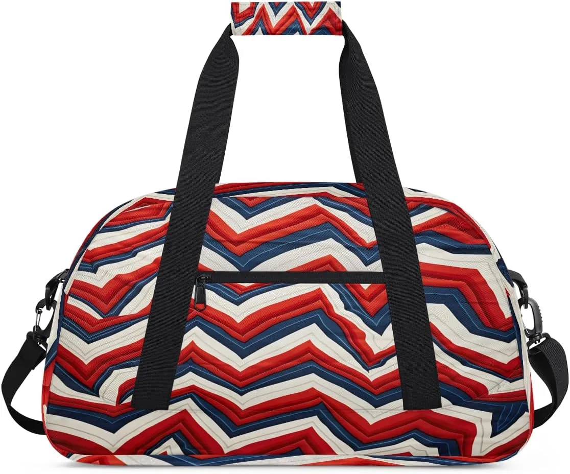 Stripes Wavy Kids Overnighter Duffel Bags for Boys, Carry-On Size Sports Gym Bag with Front Zipper Pocket for School Practice or Overnight Travel Weekender Sleepover Tote Bag