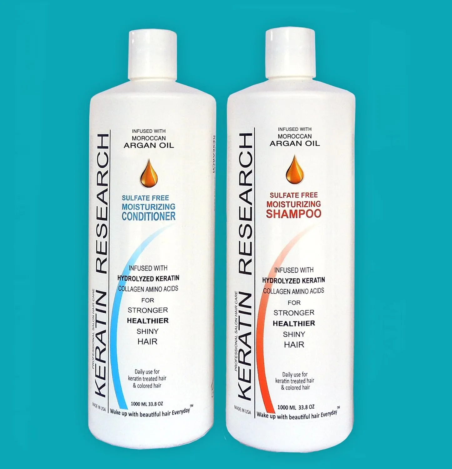 Sulfate Free Shampoo & Conditioner 2 x 1 LITER Bottles Set infused with Moroccan Argan Oil, By Keratin Research post treatment shampoo