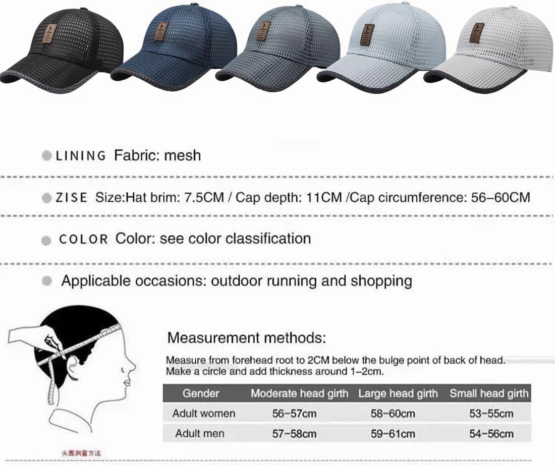 Summer Outdoor Casual Baseball Cap, 2024 New Mesh Hats for Men, Adjustable Quick Dry Cool Summer Caps for Men Women