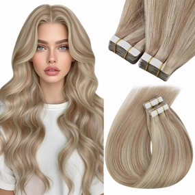 Sunny Hair Tape in Hair Extensions Real Human Hair Invisible Remy Hair Extensions Tape ins for Women Ash Blonde Highlight Bleach Blonde with Pink Hue 22 inch 20Pcs 50G