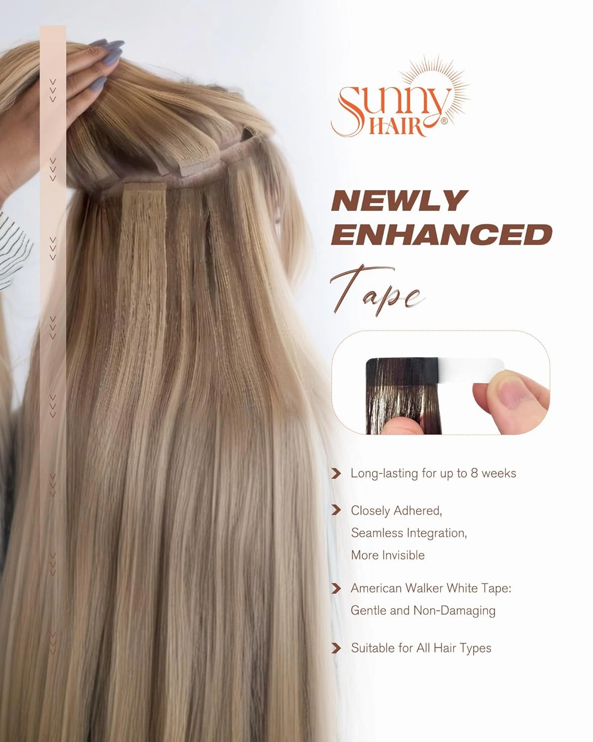 Sunny Hair Tape in Hair Extensions Real Human Hair Invisible Remy Hair Extensions Tape ins for Women Ash Blonde Highlight Bleach Blonde with Pink Hue 22 inch 20Pcs 50G