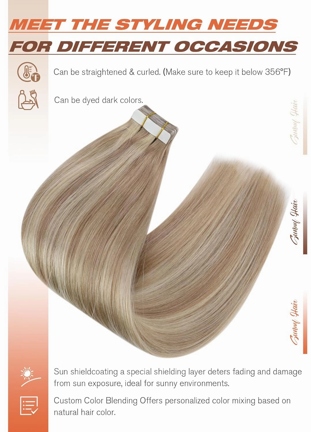 Sunny Hair Tape in Hair Extensions Real Human Hair Invisible Remy Hair Extensions Tape ins for Women Ash Blonde Highlight Bleach Blonde with Pink Hue 22 inch 20Pcs 50G