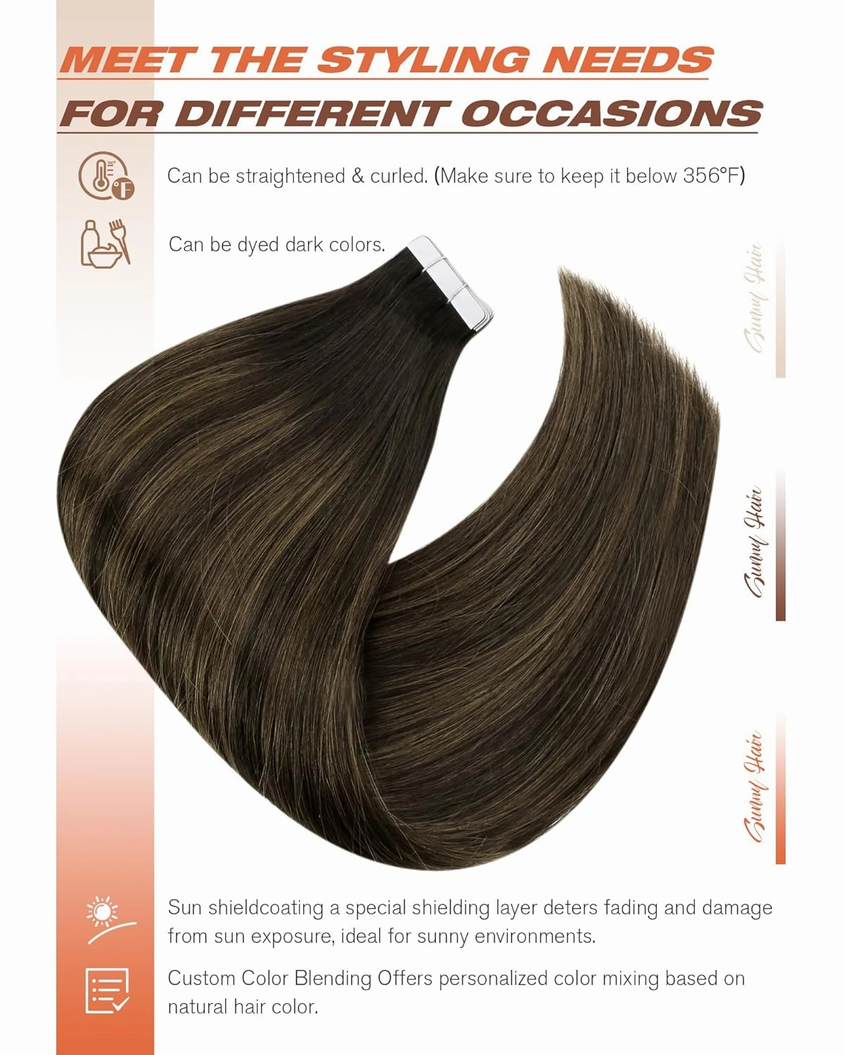 Sunny Hair Tape in Hair Extensions Real Human Hair Invisible Remy Hair Extensions Tape ins for Women Darkest Brown Ombre Medium Brown Balayage 22 inch 20Pcs 50G