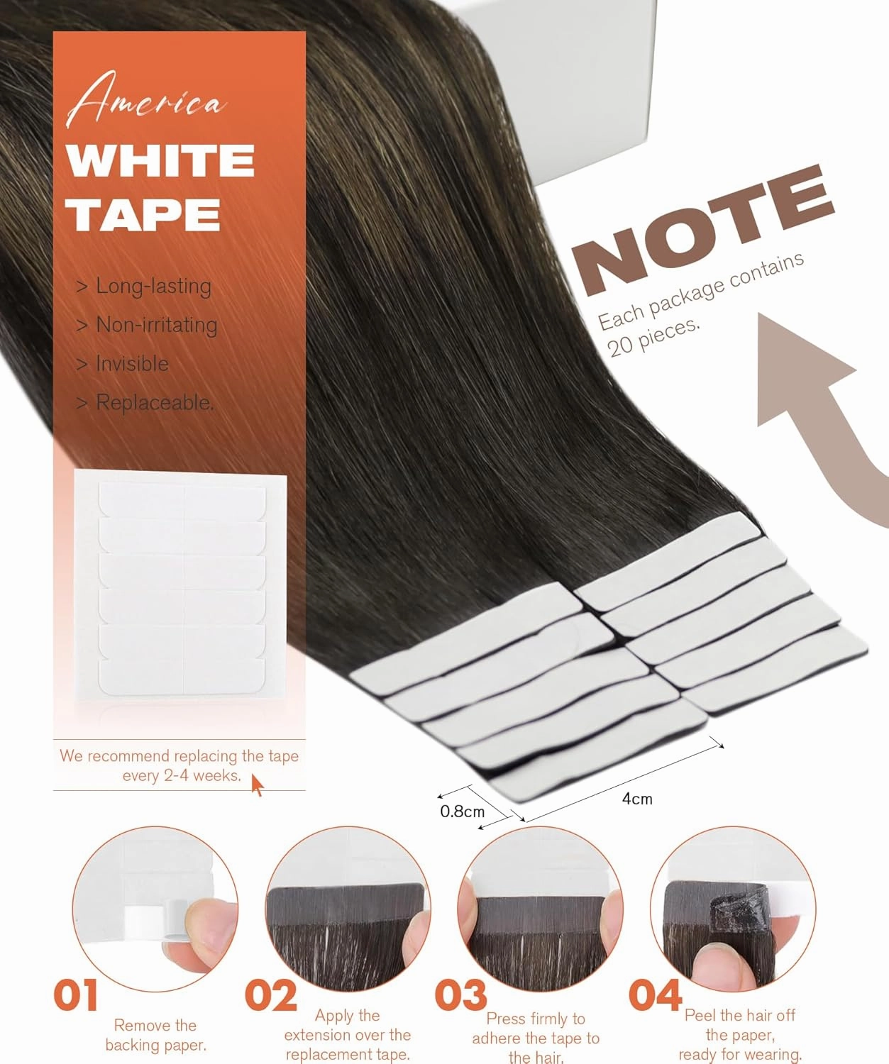 Sunny Hair Tape in Hair Extensions Real Human Hair Invisible Remy Hair Extensions Tape ins for Women Darkest Brown Ombre Medium Brown Balayage 22 inch 20Pcs 50G
