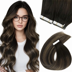 Sunny Hair Tape in Hair Extensions Real Human Hair Invisible Remy Hair Extensions Tape ins for Women Darkest Brown Ombre Medium Brown Balayage 22 inch 20Pcs 50G