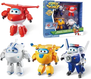 Super Wings 5" Transformable 4-Pack Action Figure Tobot, Transforming Airplane Robot Toys, Educational Toys for Boys & Girls Age 3 , Gifts for Preschool Kids, Jett, Paul, Donnie, Astra
