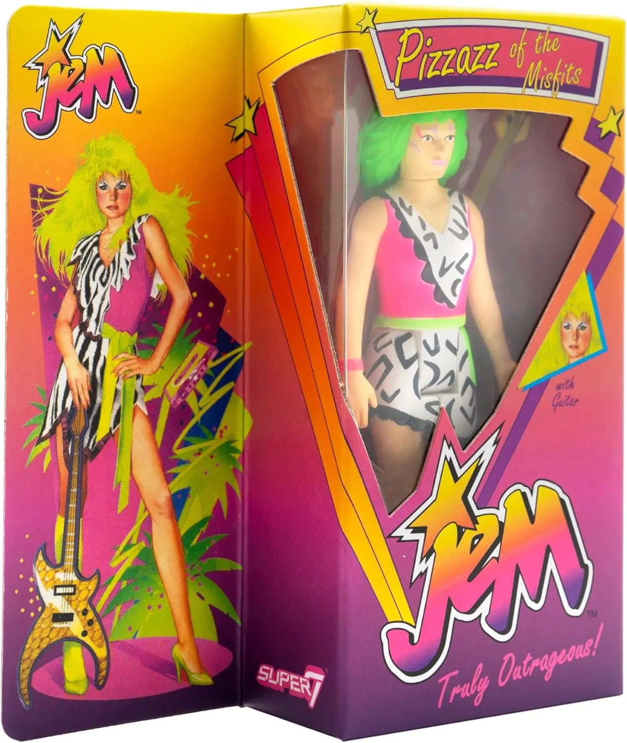 Super7 Jem and The Holograms Pizzaz (Neon) - 3.75" Jem and The Holograms Action Figure with Accessory Classic Music Collectibles and Retro Toys