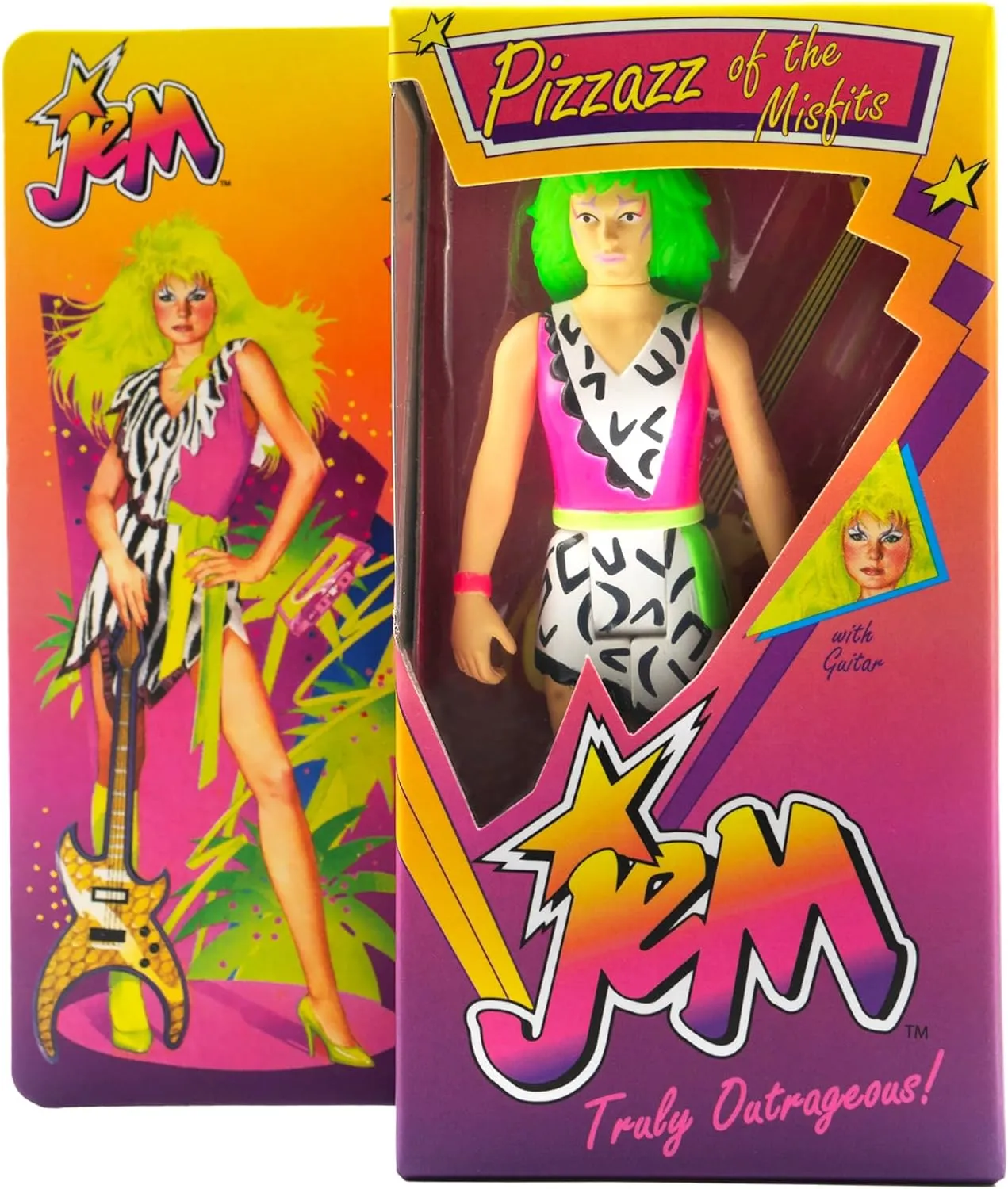 Super7 Jem and The Holograms Pizzaz (Neon) - 3.75" Jem and The Holograms Action Figure with Accessory Classic Music Collectibles and Retro Toys