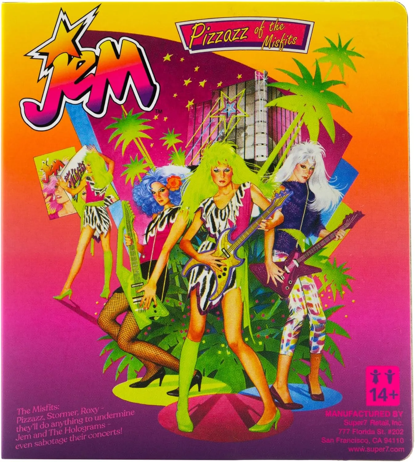 Super7 Jem and The Holograms Pizzaz (Neon) - 3.75" Jem and The Holograms Action Figure with Accessory Classic Music Collectibles and Retro Toys