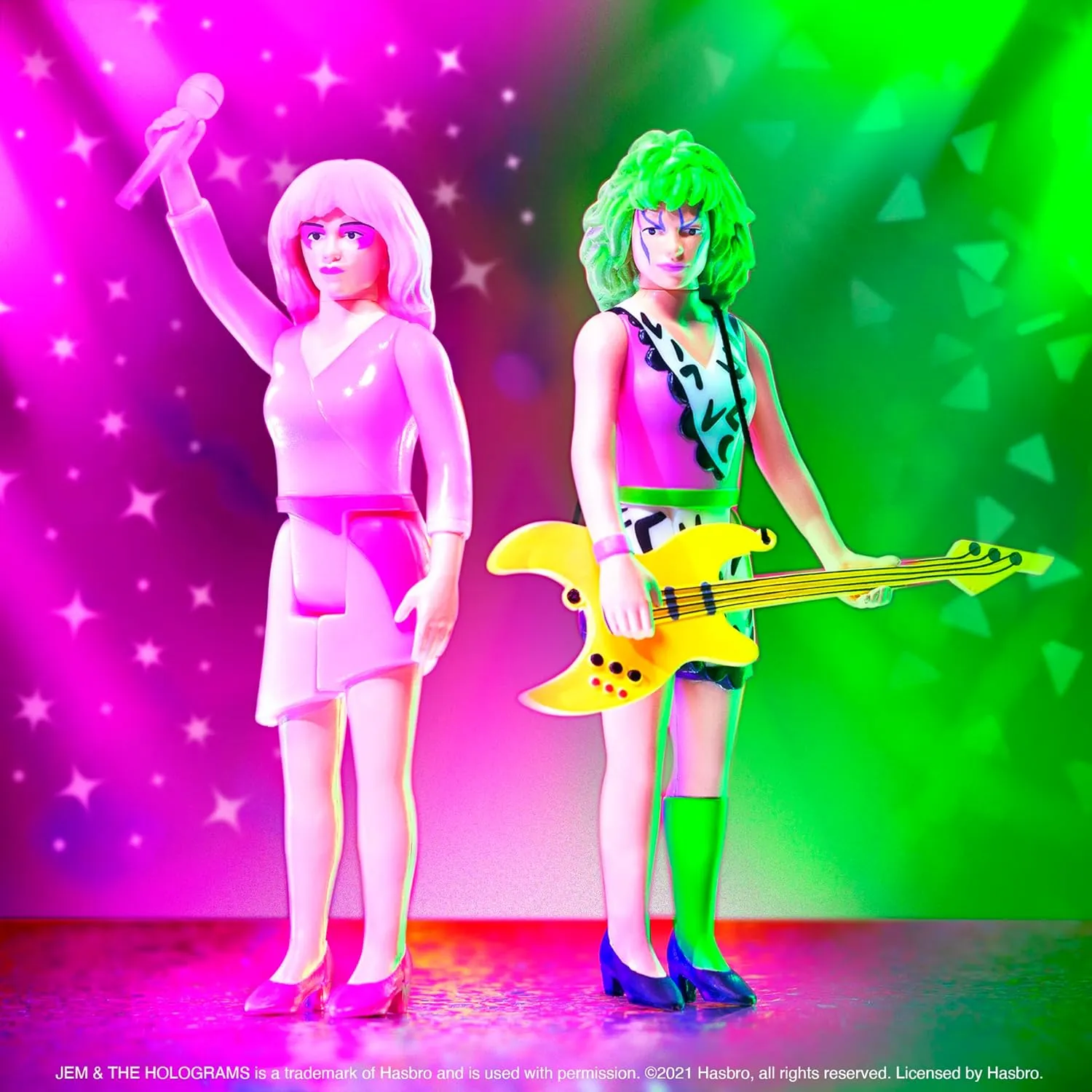 Super7 Jem and The Holograms Pizzaz (Neon) - 3.75" Jem and The Holograms Action Figure with Accessory Classic Music Collectibles and Retro Toys