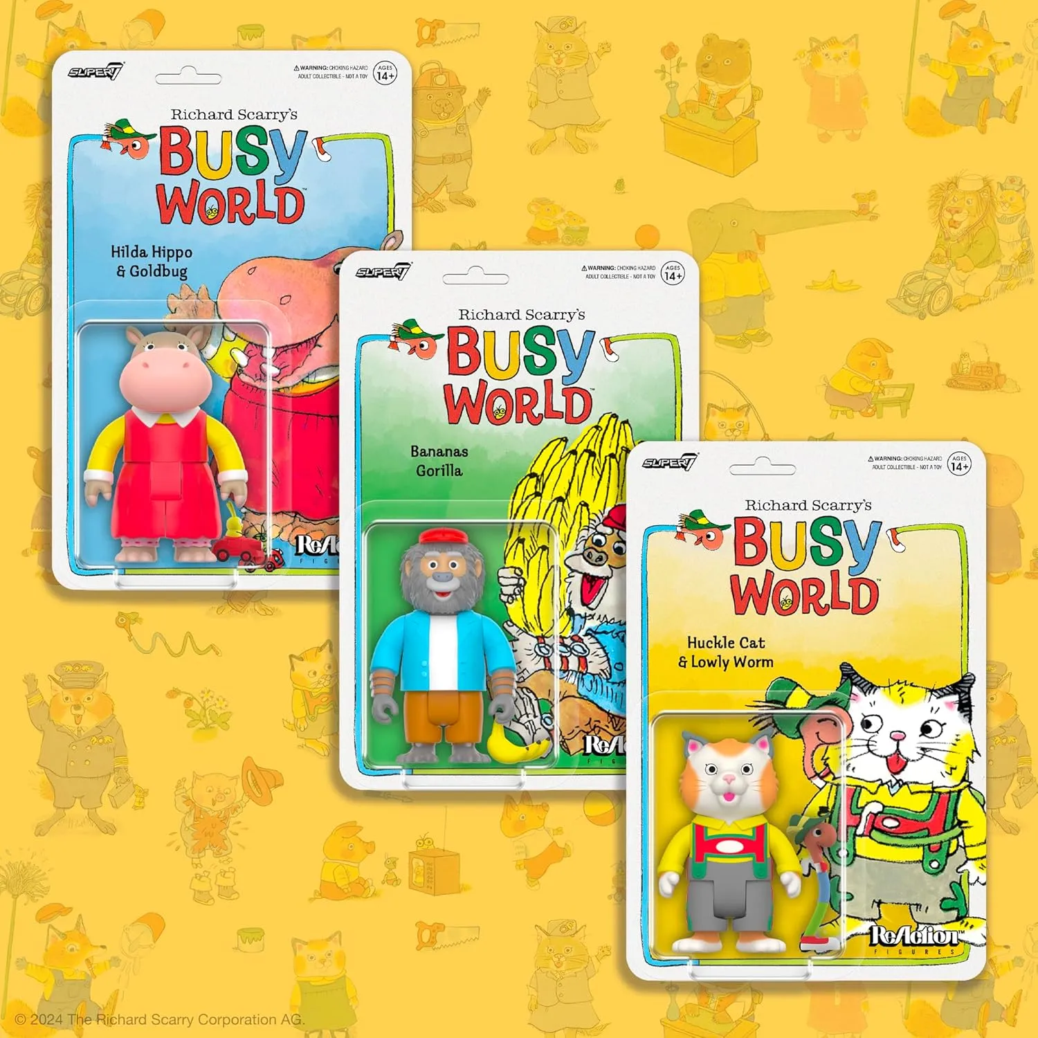 Super7 Richard Scarry Huckle Cat and Lowly Worm - 3.75" Richard Scarry Books Action Figure with Accessory Collectibles and Retro Toys