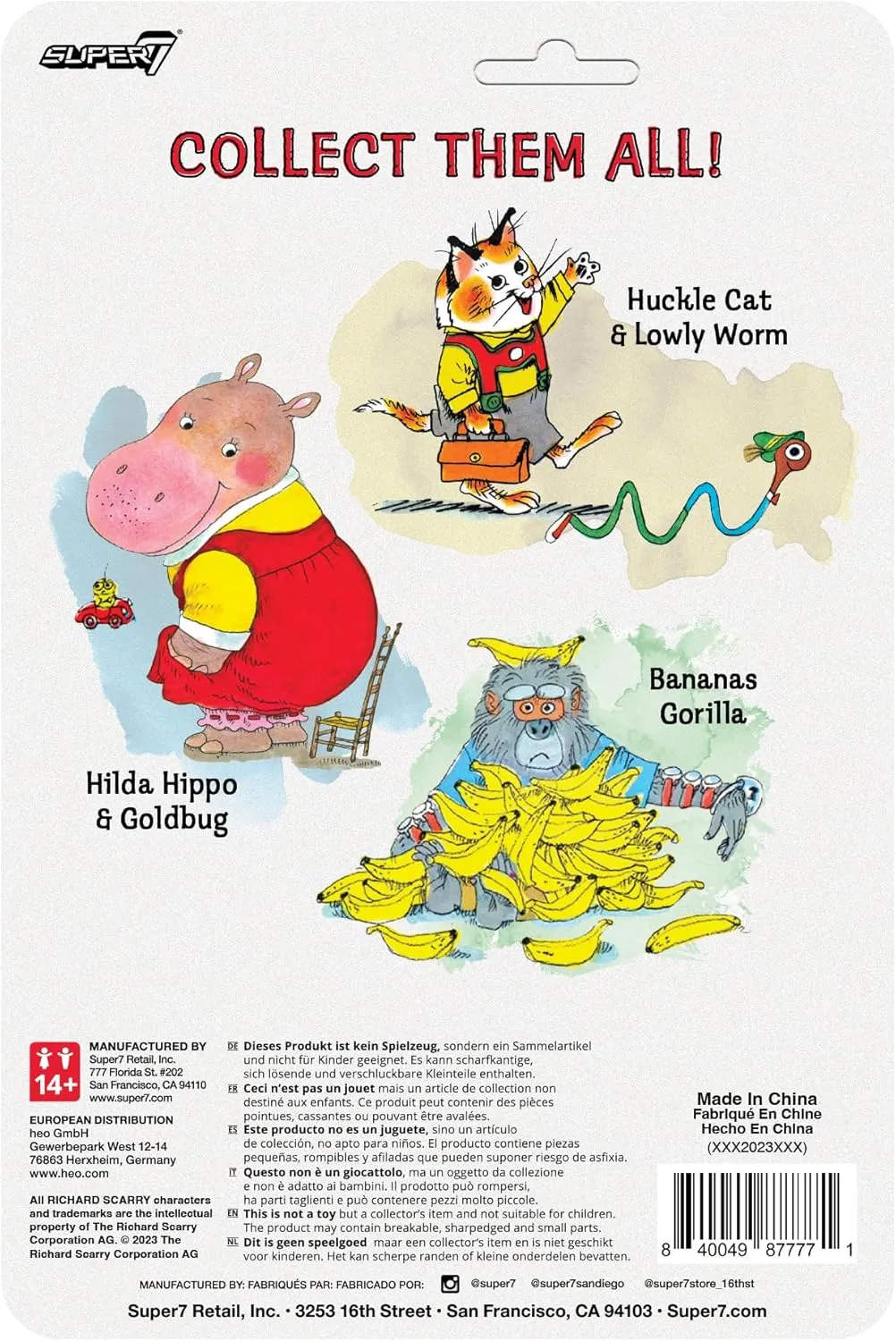 Super7 Richard Scarry Huckle Cat and Lowly Worm - 3.75" Richard Scarry Books Action Figure with Accessory Collectibles and Retro Toys