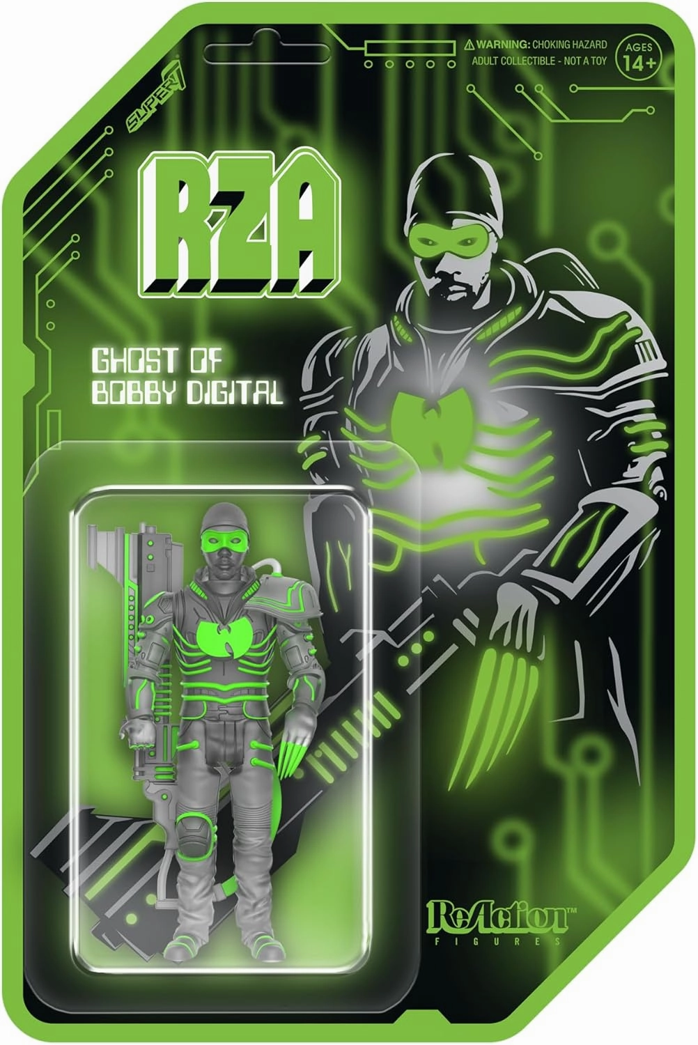 Super7 RZA Bobby Digital (Clear) Reaction Figure - 3.75" RZA Action Figure with Accessory Classic Hip Hop Collectibles and Retro Toys