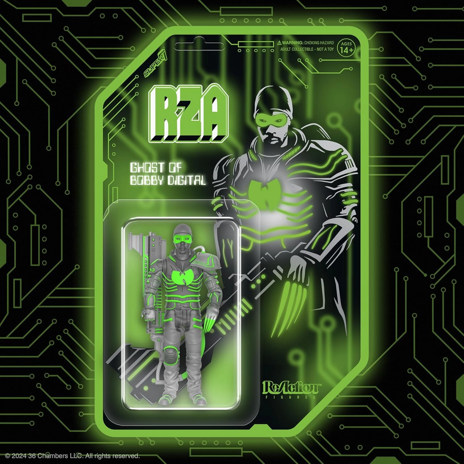Super7 RZA Bobby Digital (Clear) Reaction Figure - 3.75" RZA Action Figure with Accessory Classic Hip Hop Collectibles and Retro Toys