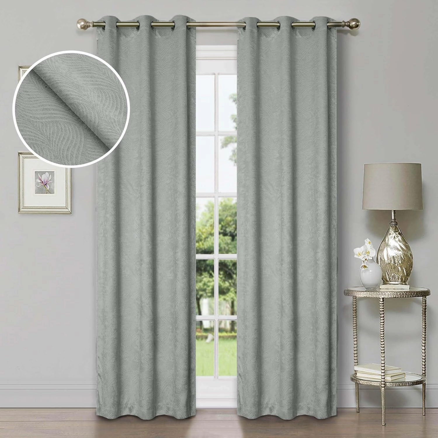 Superior Blackout Curtains, Window Accents, Sun Blocking, Living Room, Bedroom Darkening, Modern Geometric Waves, Grommet Header, Waverly Collection, Set of 2 Panels, 52" x 84", Chrome
