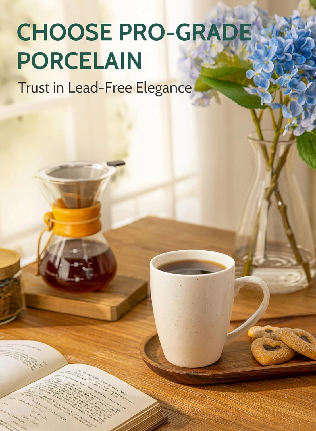 Sweese Porcelain Coffee Mugs - 16 Ounce (Top to the Rim) for Coffee, Tea, Cocoa, Set of 4, Beige