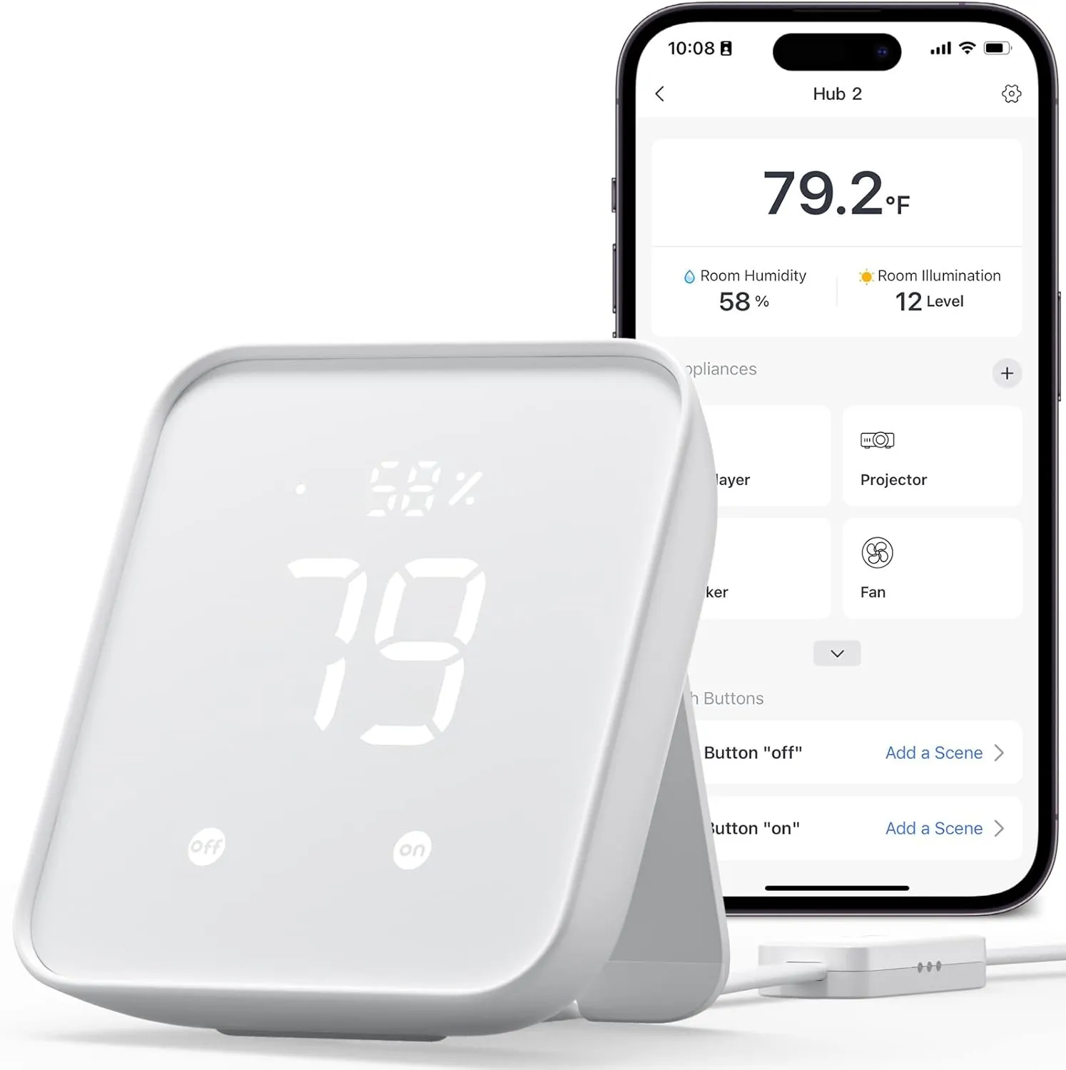 SwitchBot Hub 2 (2nd Gen), Work as a WiFi Thermometer Hygrometer, IR Remote Control, Smart Remote and Light Sensor, Link SwitchBot to Wi-Fi (Support 2.4GHz), Compatible with Alexa&Google Assistant