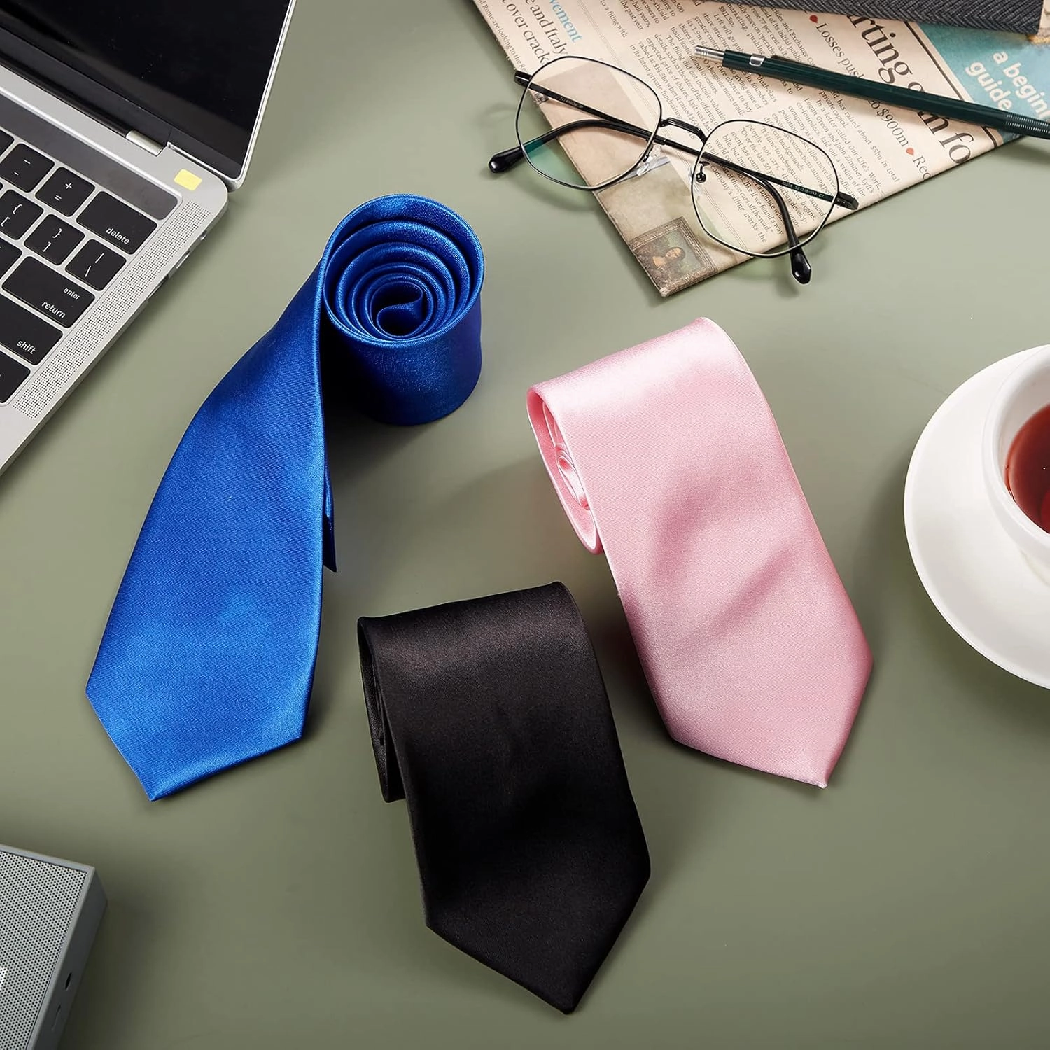 Syhood 12 Pieces Solid Satin Pure Color Ties Set Business Formal Necktie Tie for Men Formal Occasion Wedding