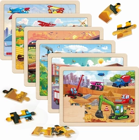 SYNARRY Wooden Vehicle Puzzles for Kids Ages 4-6, 6 Packs 60 PCs Jigsaw Puzzles Preschool Educational Toys Gifts for Children Ages 4-8, Kids Toys Gifts for 4  Year Olds Boys Girls