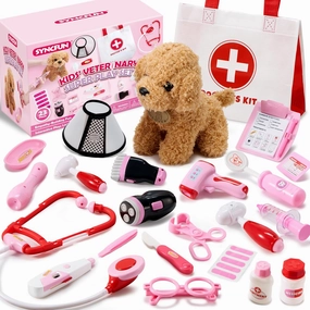 SYNCFUN Doctor Kit for Girls, 22 PCS Veterinarian Playset for Kids, Vet Kit with Dog Toy, Stethoscope, Storage Bag and Accessories, Pretend Role Play for Toddlers 3 4 5 6, Christmas and Birthday Gifts