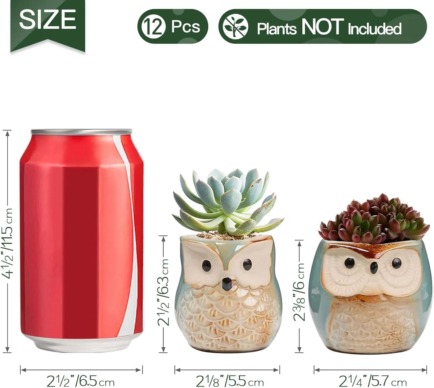 T4U 2.5 Inch Owl Ceramic Succulent Planter Pots with Drainage Hole Set of 12, Small Cactus Pots Cute Plant Holder Container Best for Home Office Decor Gardening Gift