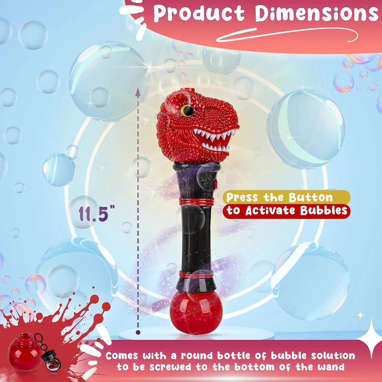 T-Rex Dinosaur Bubble Gun with Dazzling LED Lights, Forest & Twelfth 11.5” Bubble Wands for Kids, Battery-Powered Bubble Blaster, Includes Bubble Solution, Bubble Blower for Boys & Girls (T-Rex)
