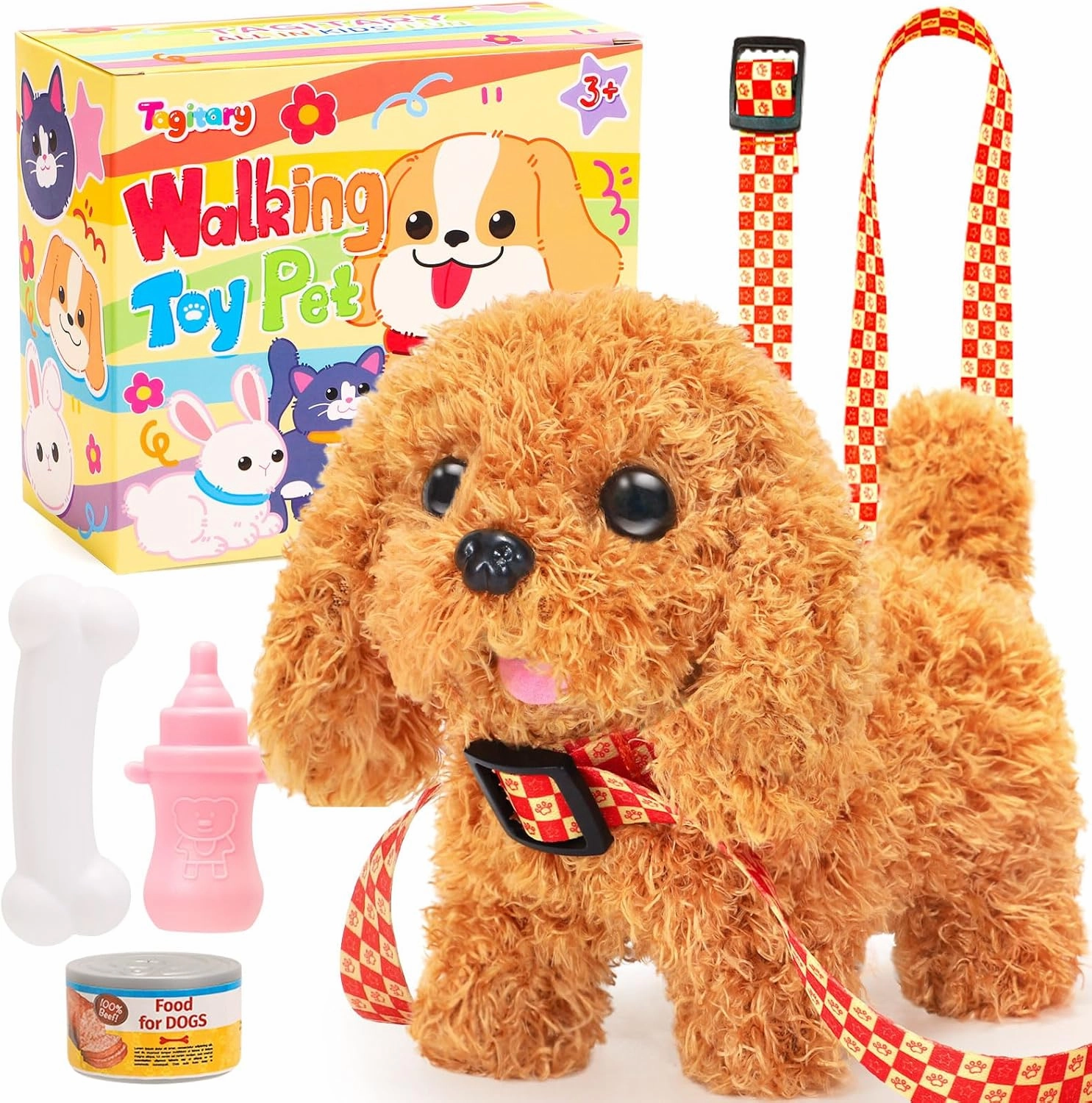 Tagitary Plush Toys Puppy Electronic Toy Dogs That Walk and Bark,Tail Wagging Fake Dog Interactive Dog Toy for Kids with Leash,Easter Christmas Birthday Gift for Toddlers Kids