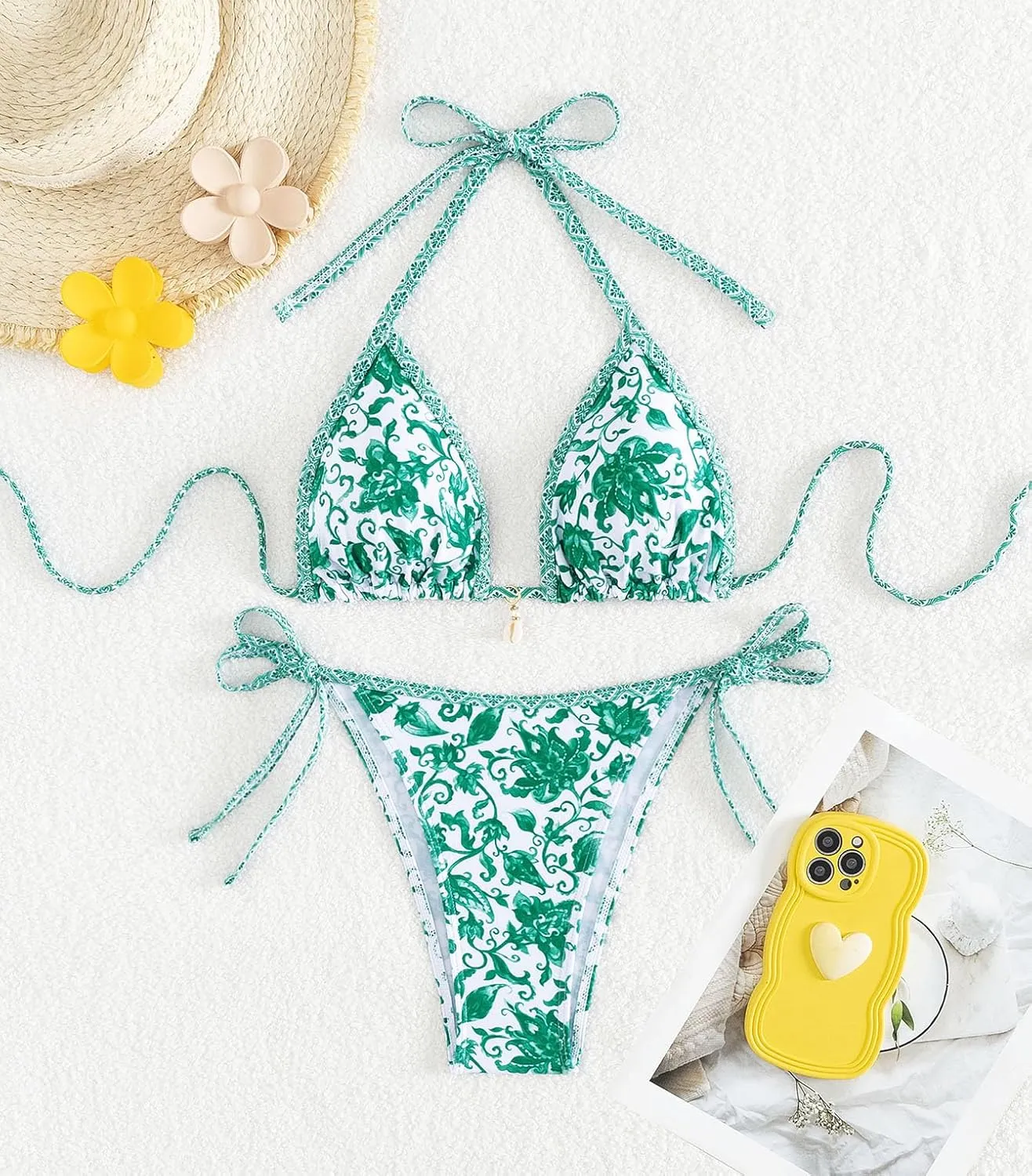 Tainehs Women's Sexy Halter Bikini Set Triangle Top String Swimwear Two Piece Swimsuits Cheeky Bathing Suit